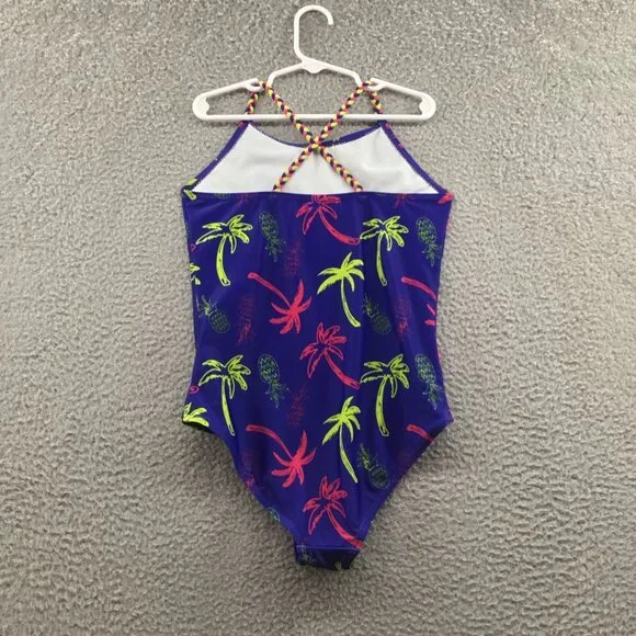 Andy & Evan Kids'‎ Palm Tree One-Piece Swimsuit Blue/ Neon 12 - Picture 2 of 3